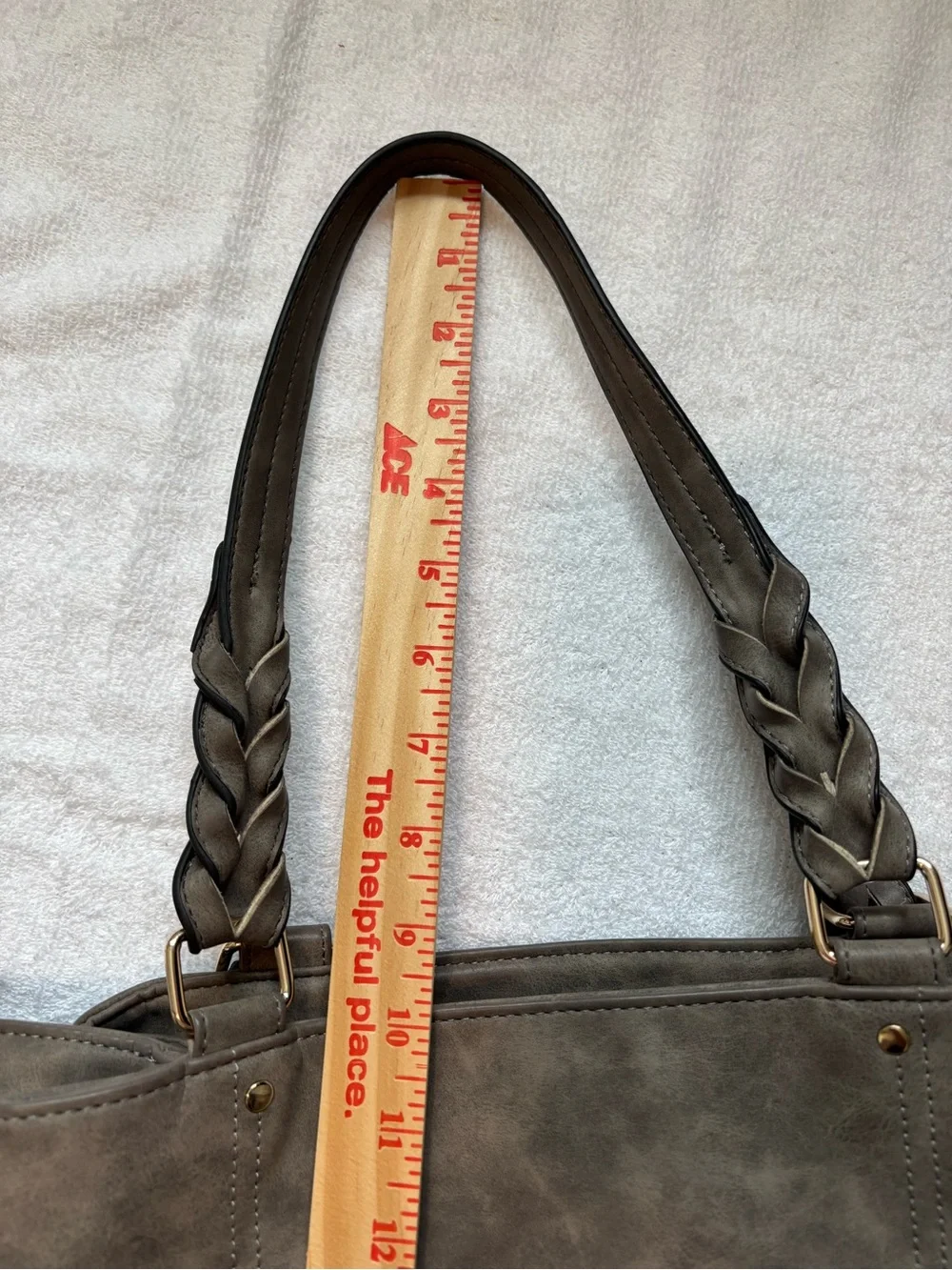 Everyday Faux Leather Braided-Handle Shoulder Bag in Lived In Gray Casual Purse